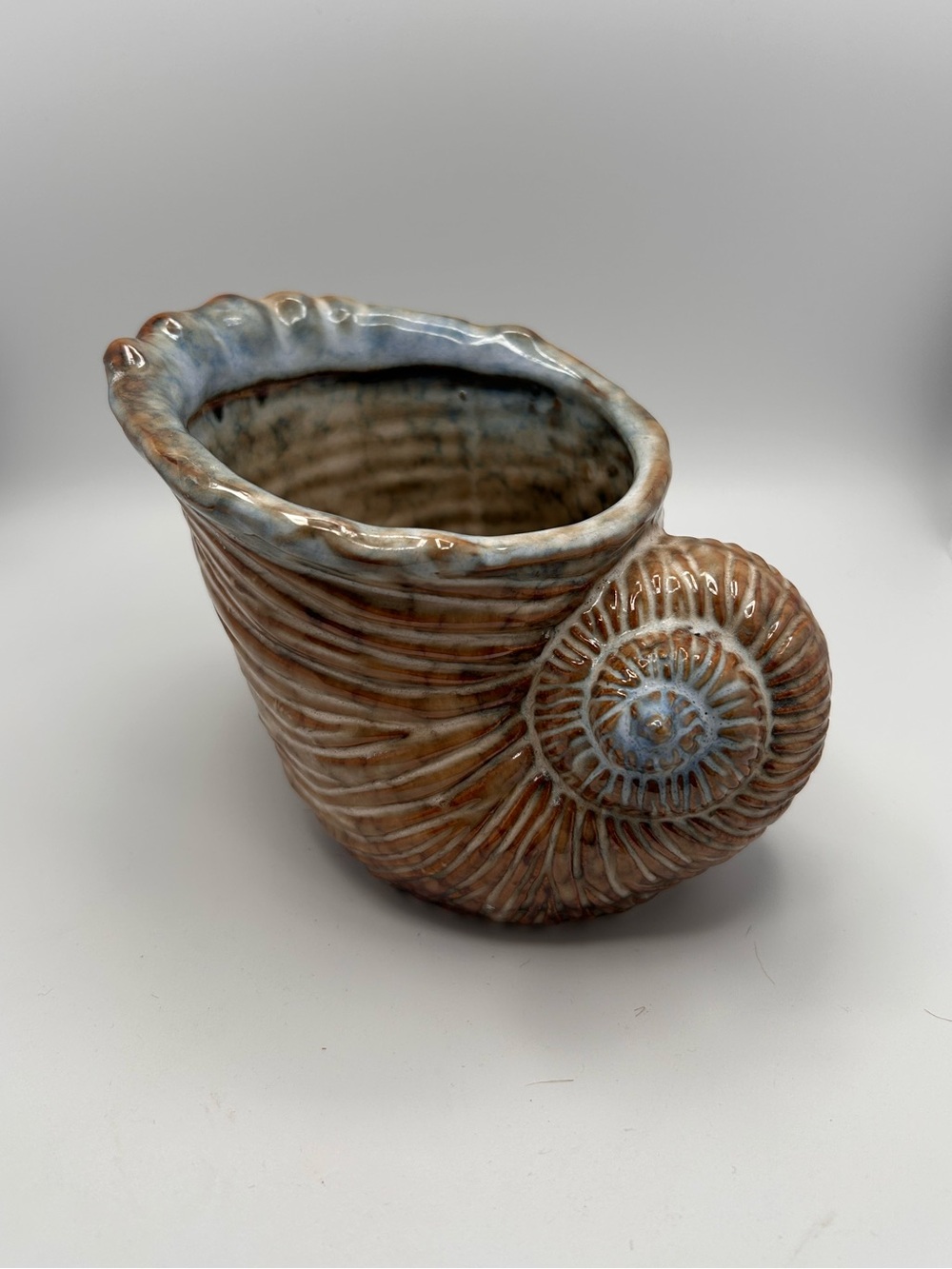 EUC Tii Collections Terracotta Snail Shell Vase Coastal Boho Home Decor Planter